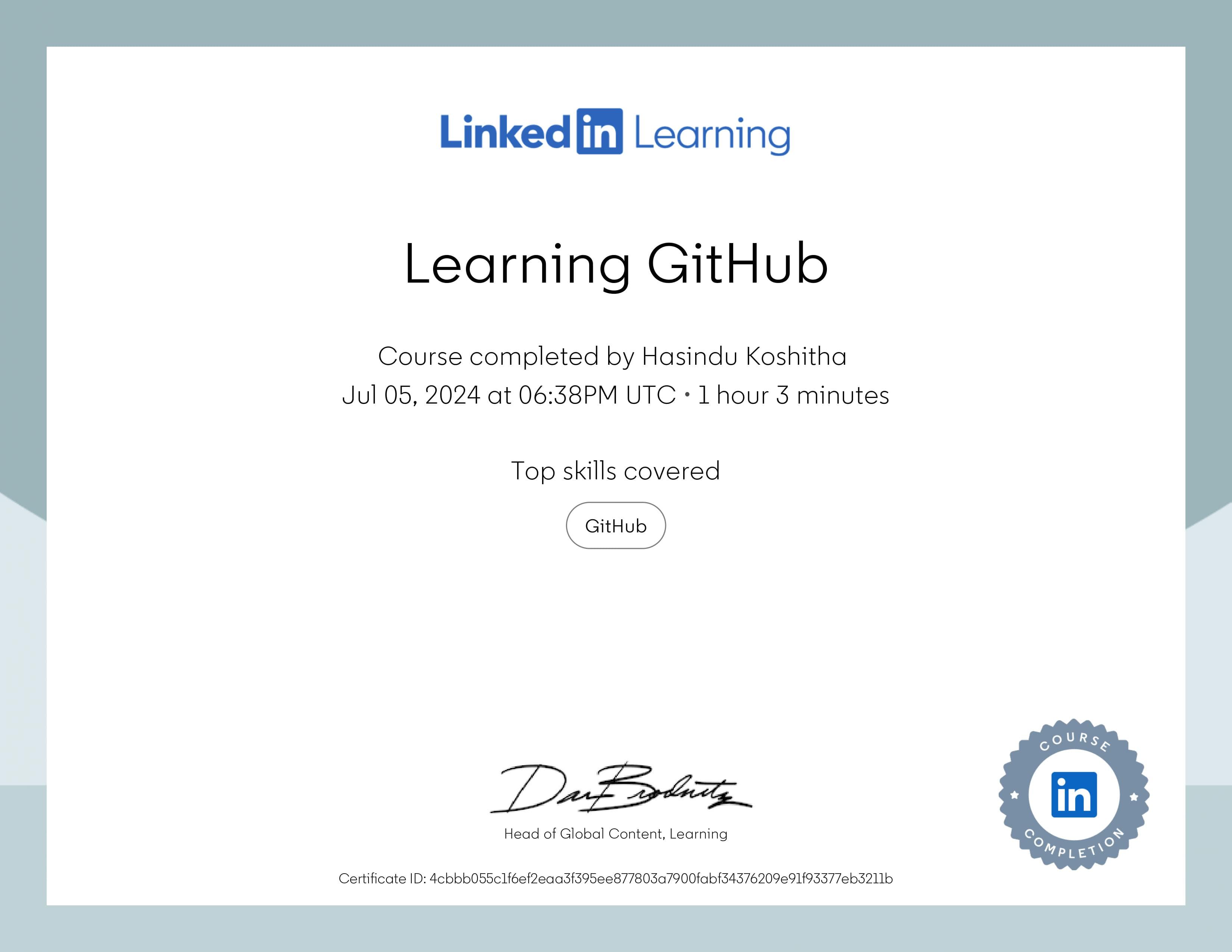 Learning GitHub certificate