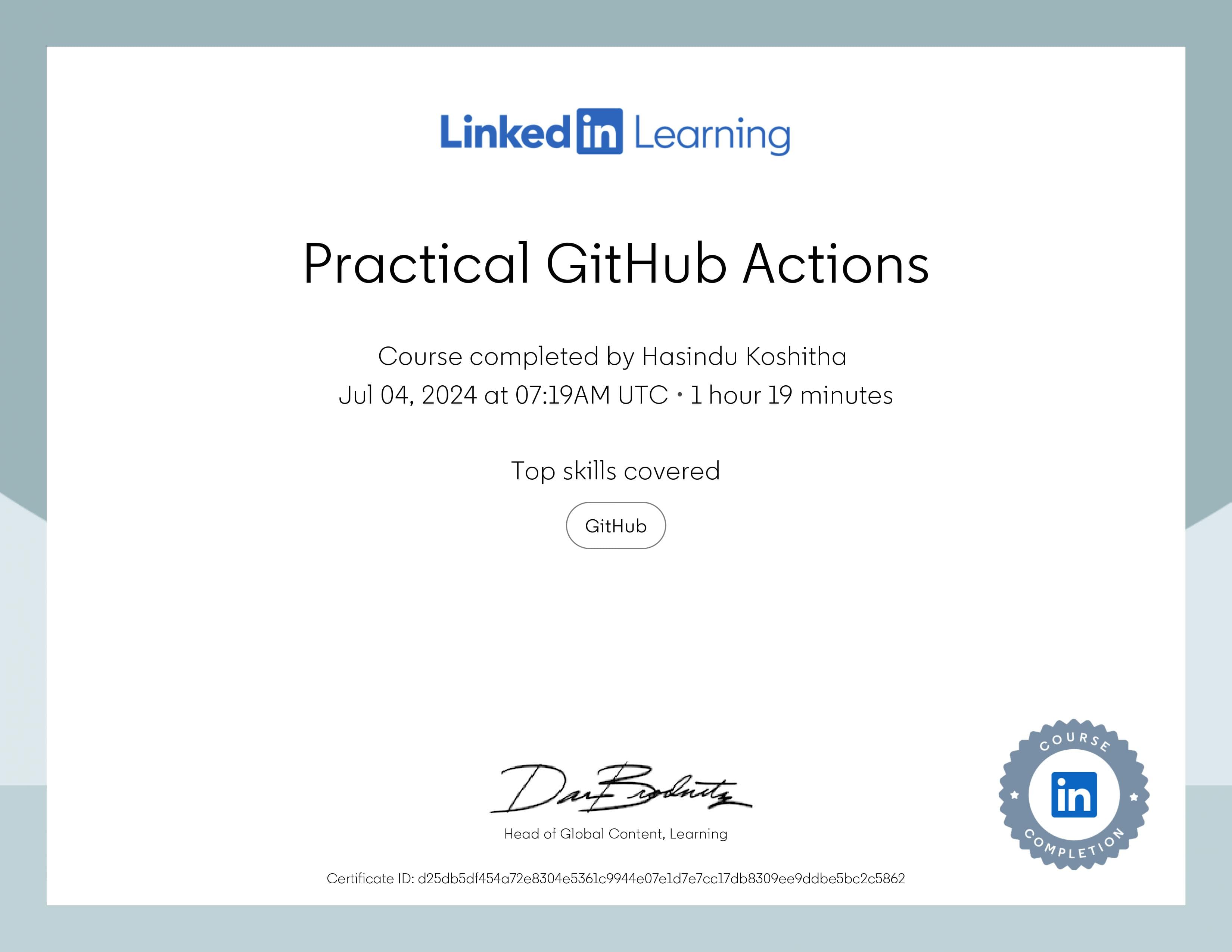 Practical GitHub Actions certificate