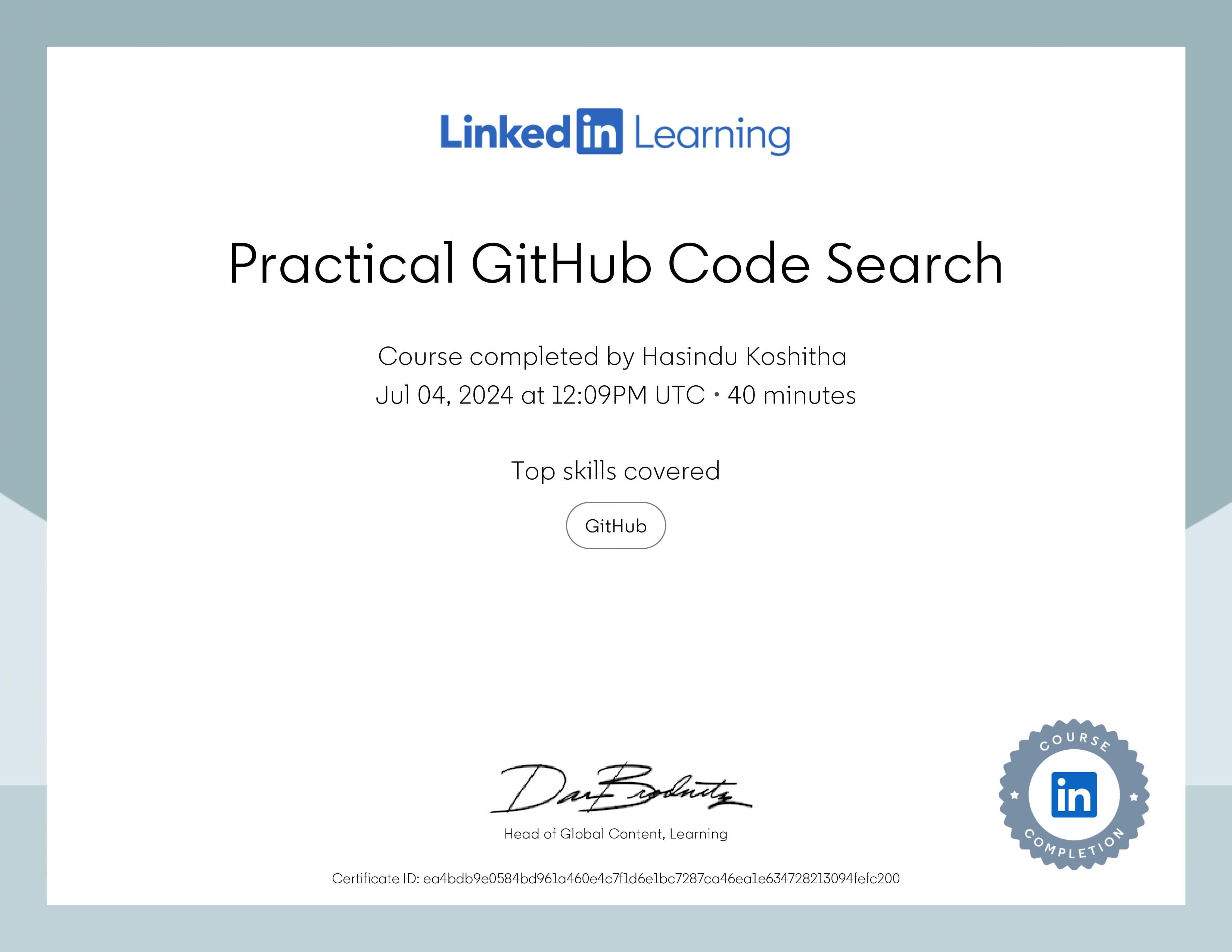 Practical GitHub Code Search certificate