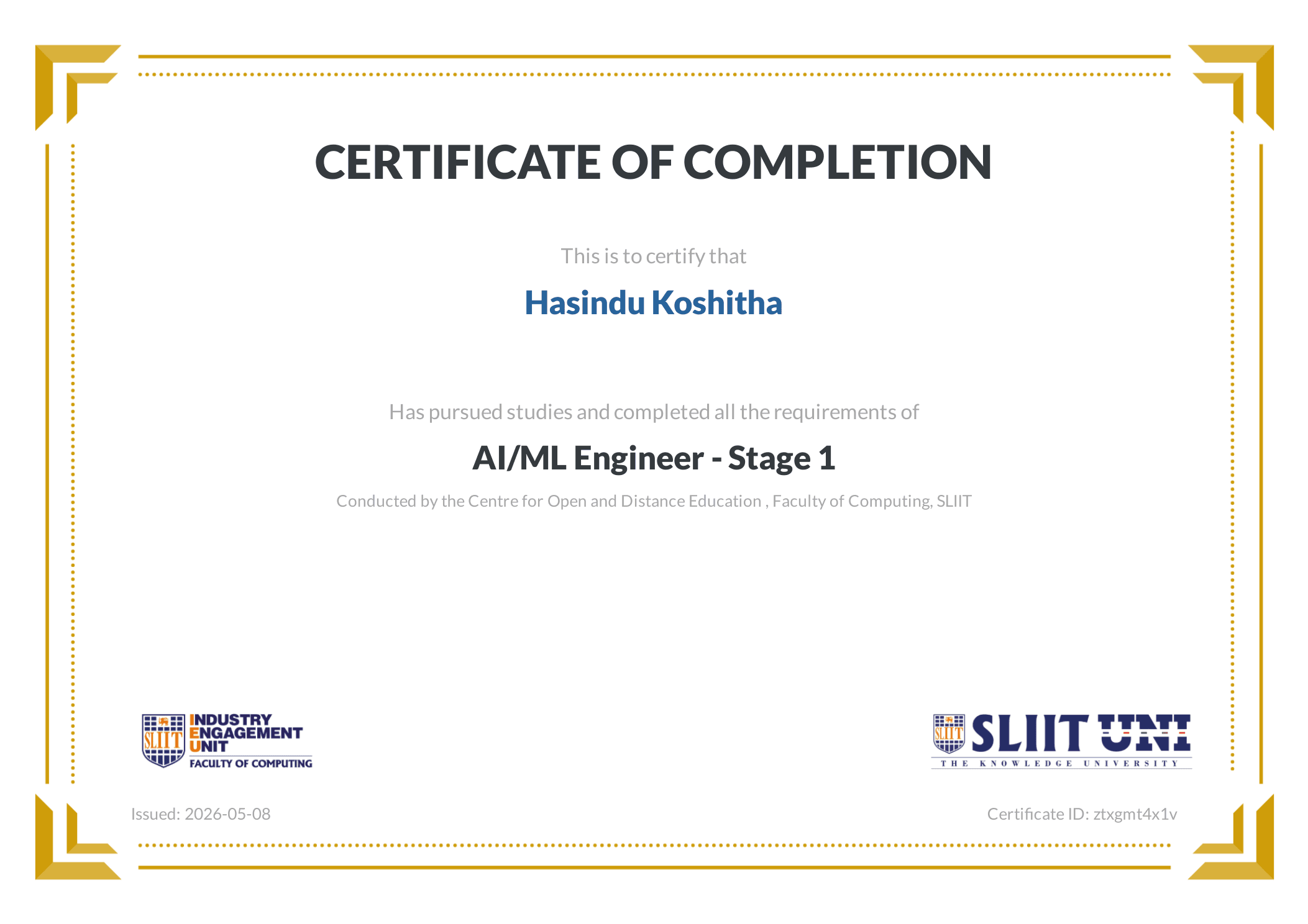 AI / ML Certificate certificate