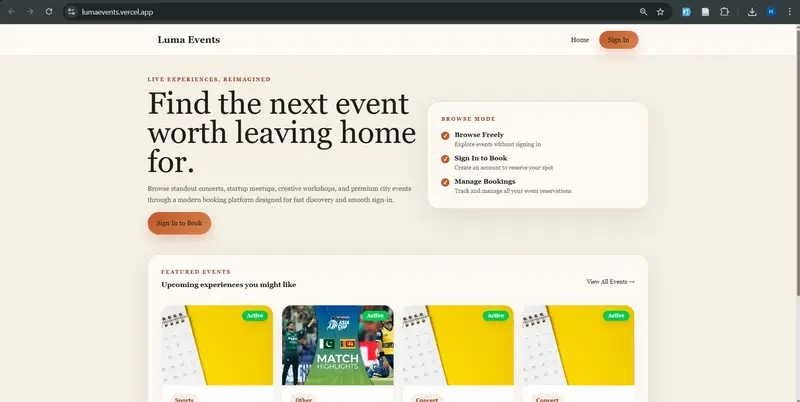 Event Booking Screenshot
